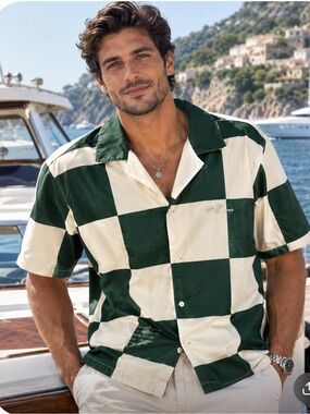 100 Thieves Monaco Torque XL Green & Cream Checkerboard Short Sleeve Shirt